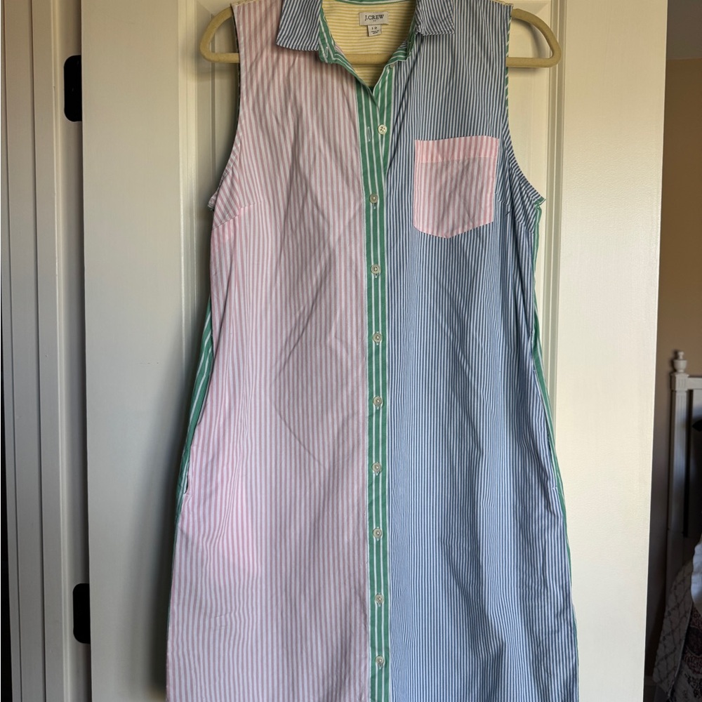 J Crew Colorful Striped Sleeveless Shirt Dress